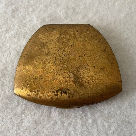 Elgin American Mirrored Compact Makeup Case Gold Tone Cherubs Flowers Midcentury - Picture 1 of 16